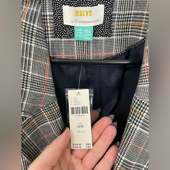 🎉NWT Anthropologie Plus x Maeve Women's US 18W Double Breasted Plaid Blazer!🤩 - Picture 7 of 9